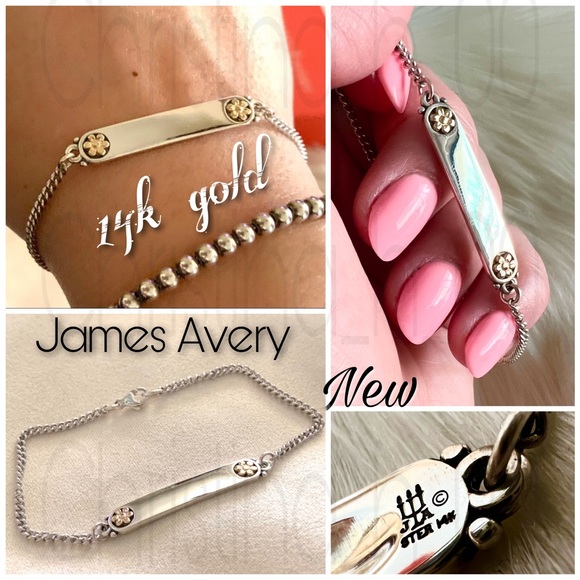 NEW James Avery 14k GOLD flowers I.D. identification plate bracelet - Picture 1 of 11